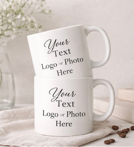 Personalised White Mug – Custom Text, Logo or Photo